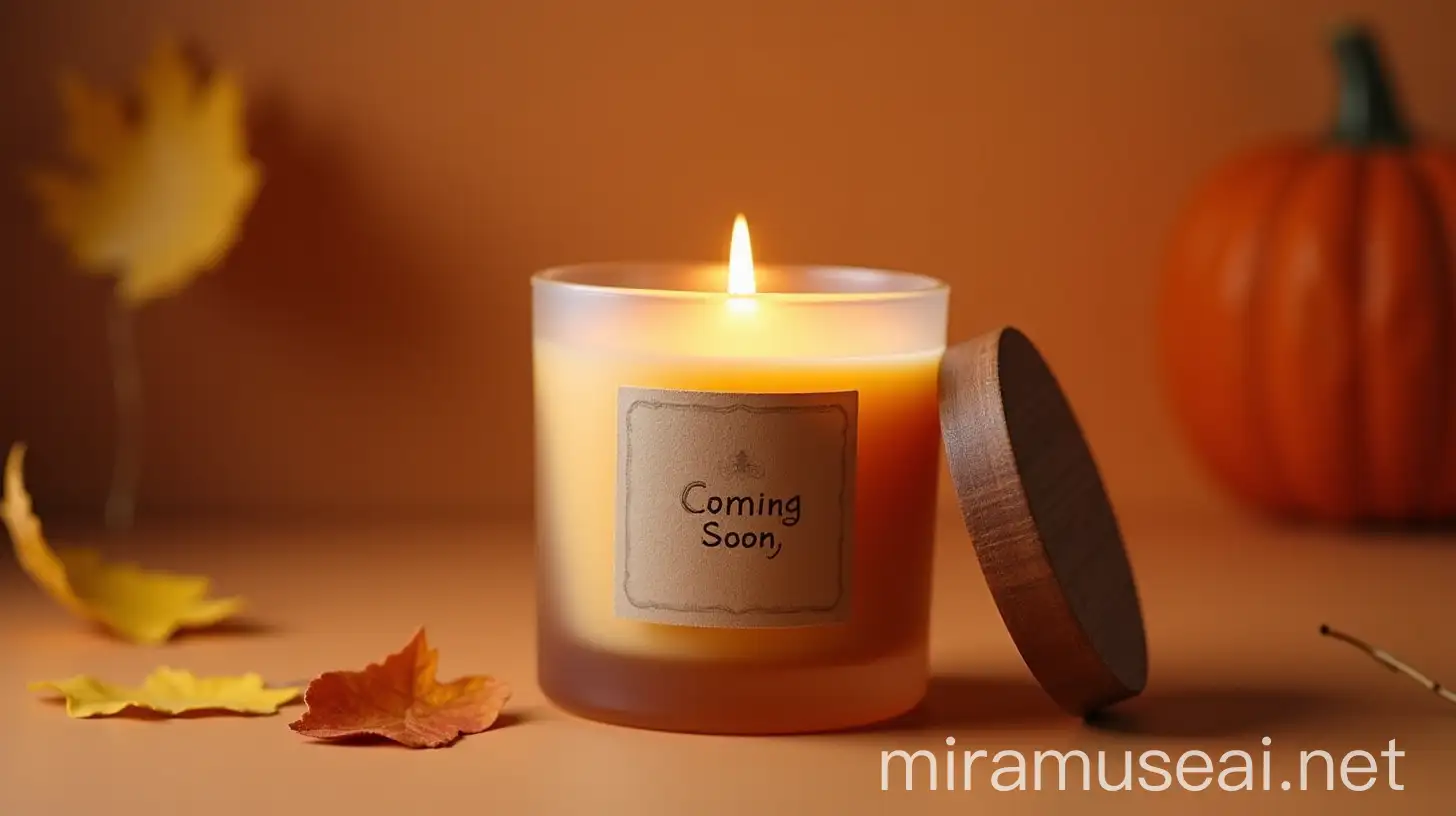 Autumnthemed Frosted Amber Glass Container Candle with Wooden Lid