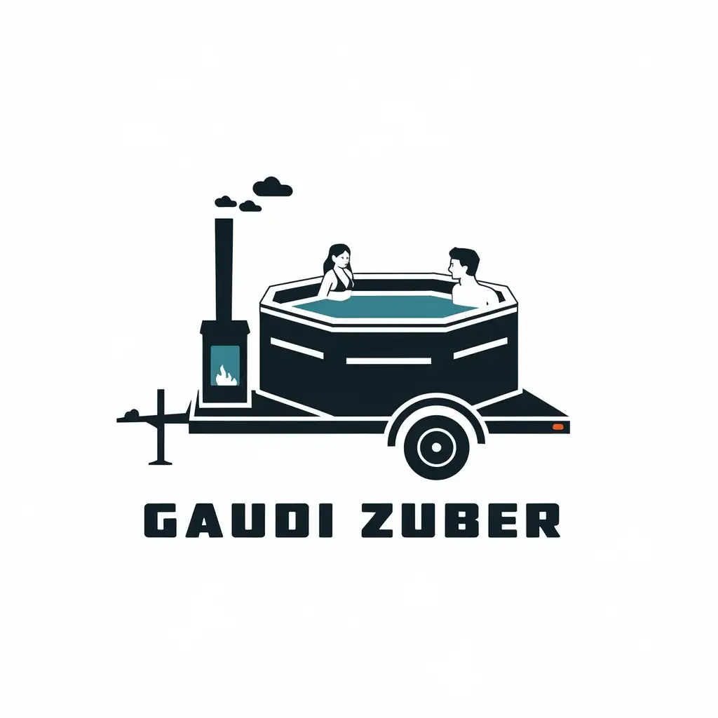 LOGO Design for Gaudi Zuber Octagonal Hot Tub Pool on Trailer with Wood Stove and Couple