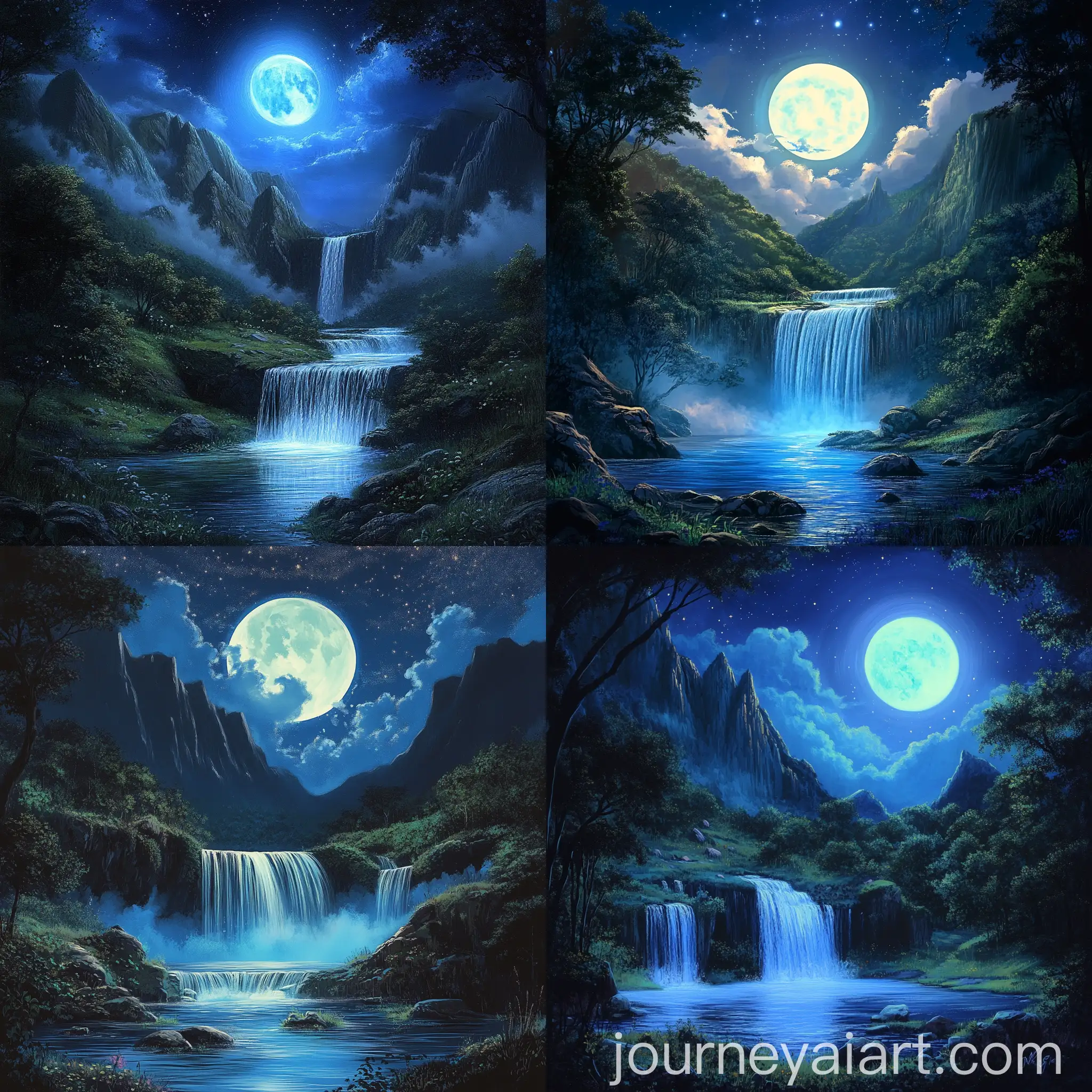 Serene-Summer-Night-Waterfall-Scene