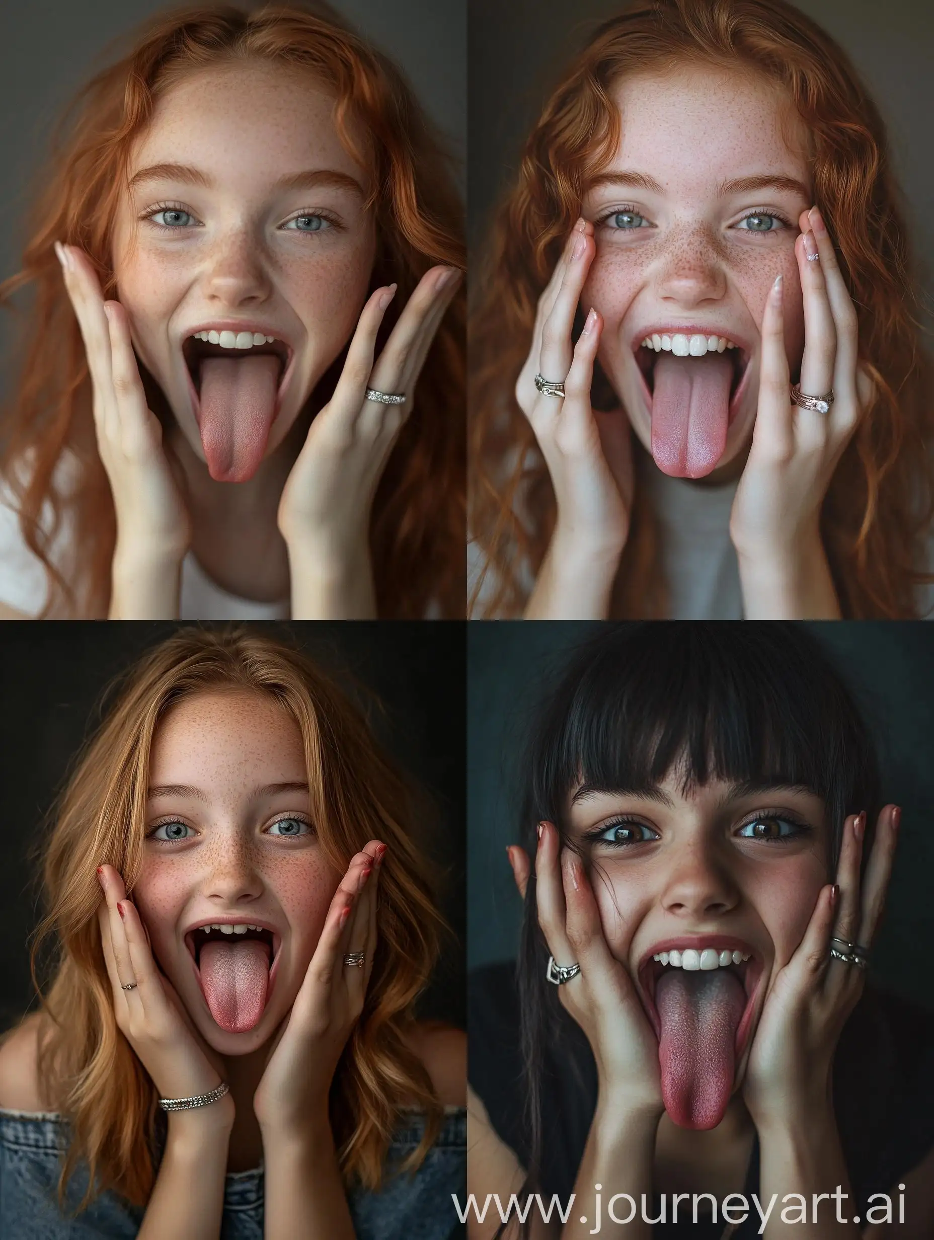 Playful-Teenage-Girl-Making-Silly-Faces-with-Manicured-Hands-and-Rings