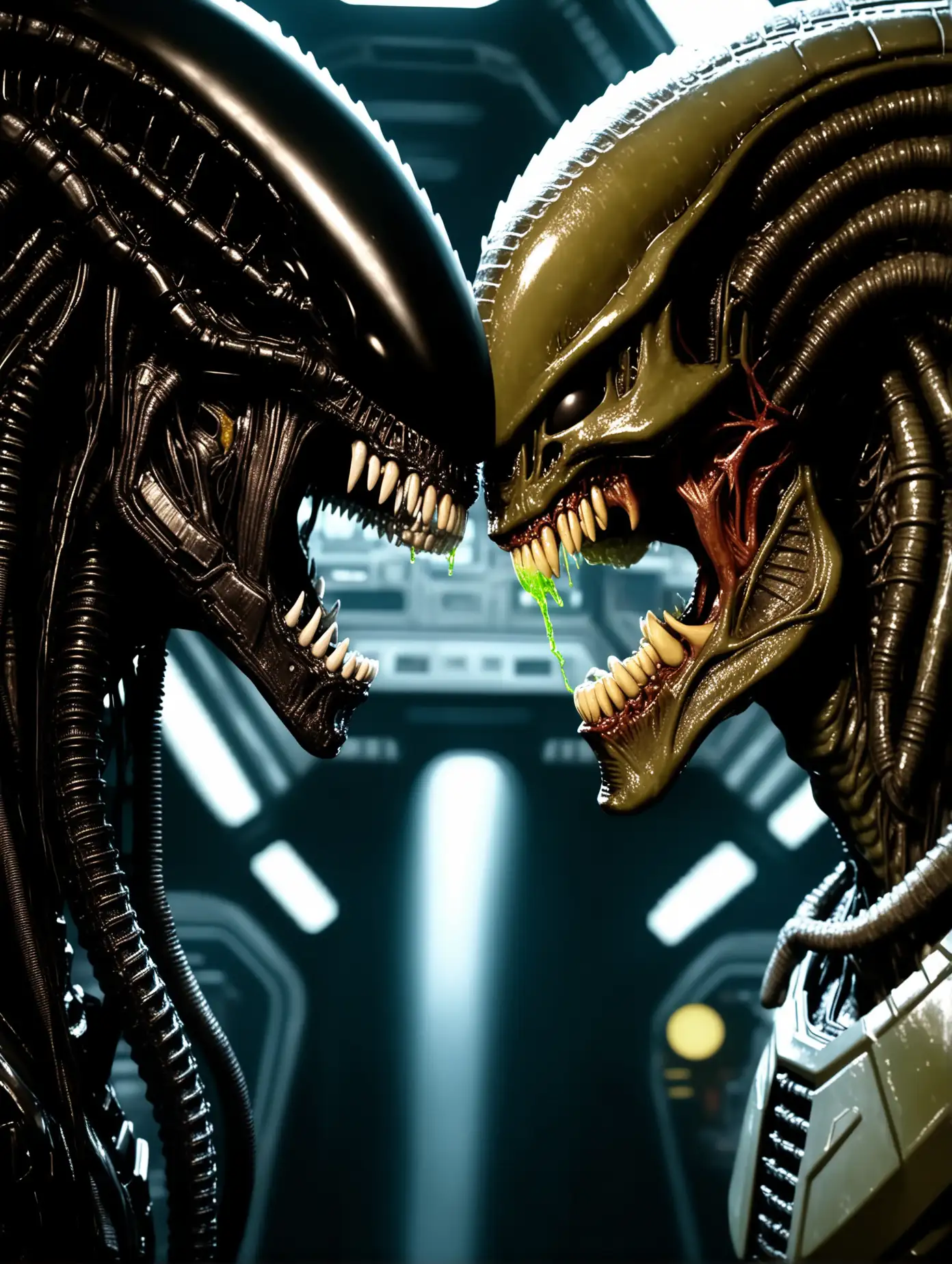 Xenomorph-vs-Predator-Battle-in-Nostromo-Interior-with-High-Detail