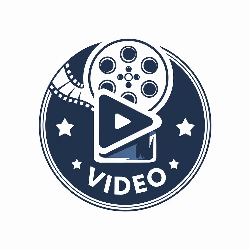 LOGO Design for Video Blue and White with Film Reel Play Button and Stars Theme