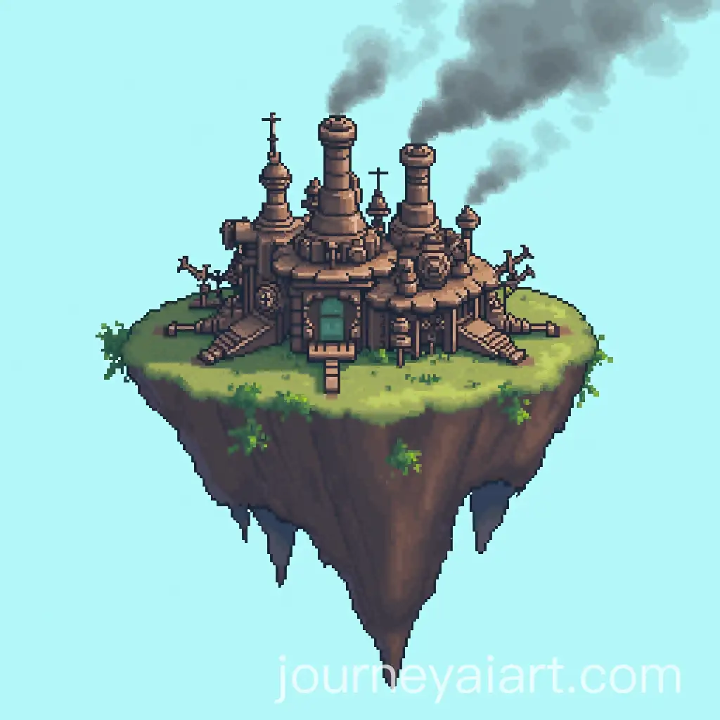Pixelated-Flying-Mechanical-Island-with-Iron-and-Wood-Mechanisms