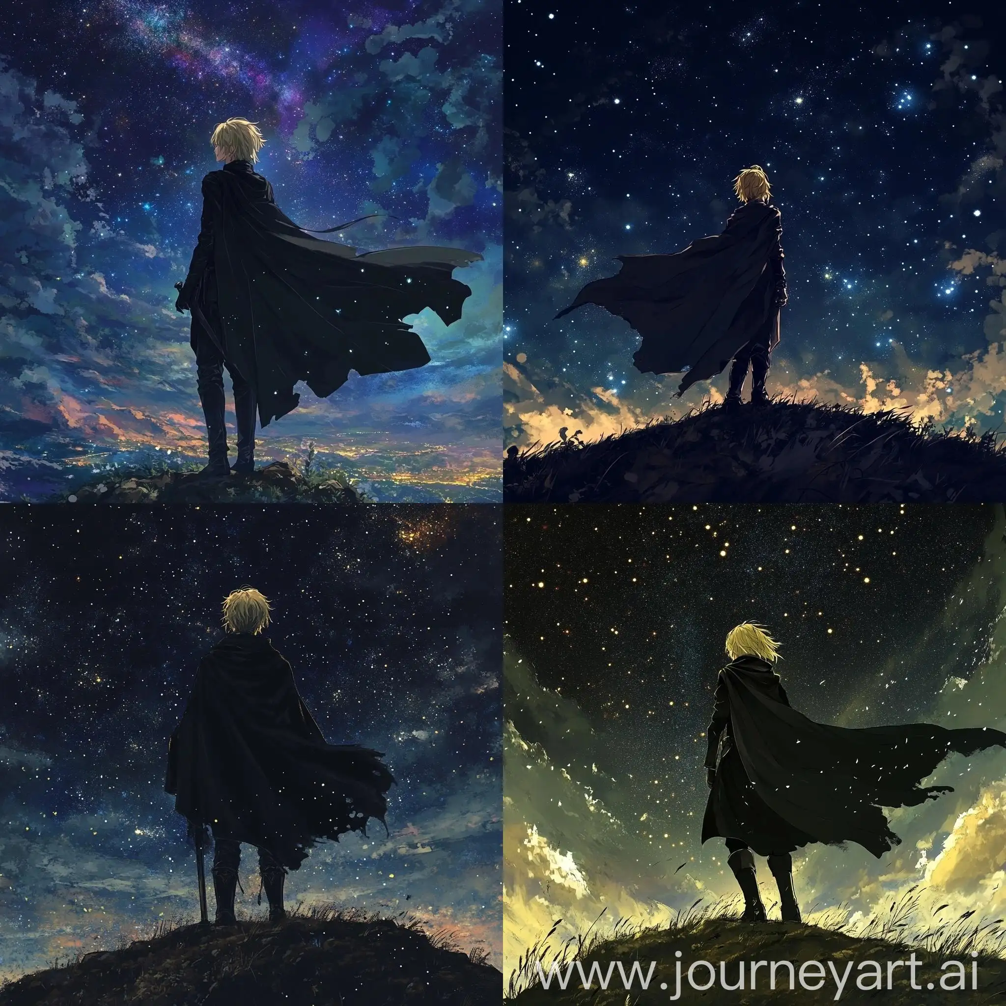 Lonely-Hero-Standing-on-Hill-under-Starry-Anime-Sky