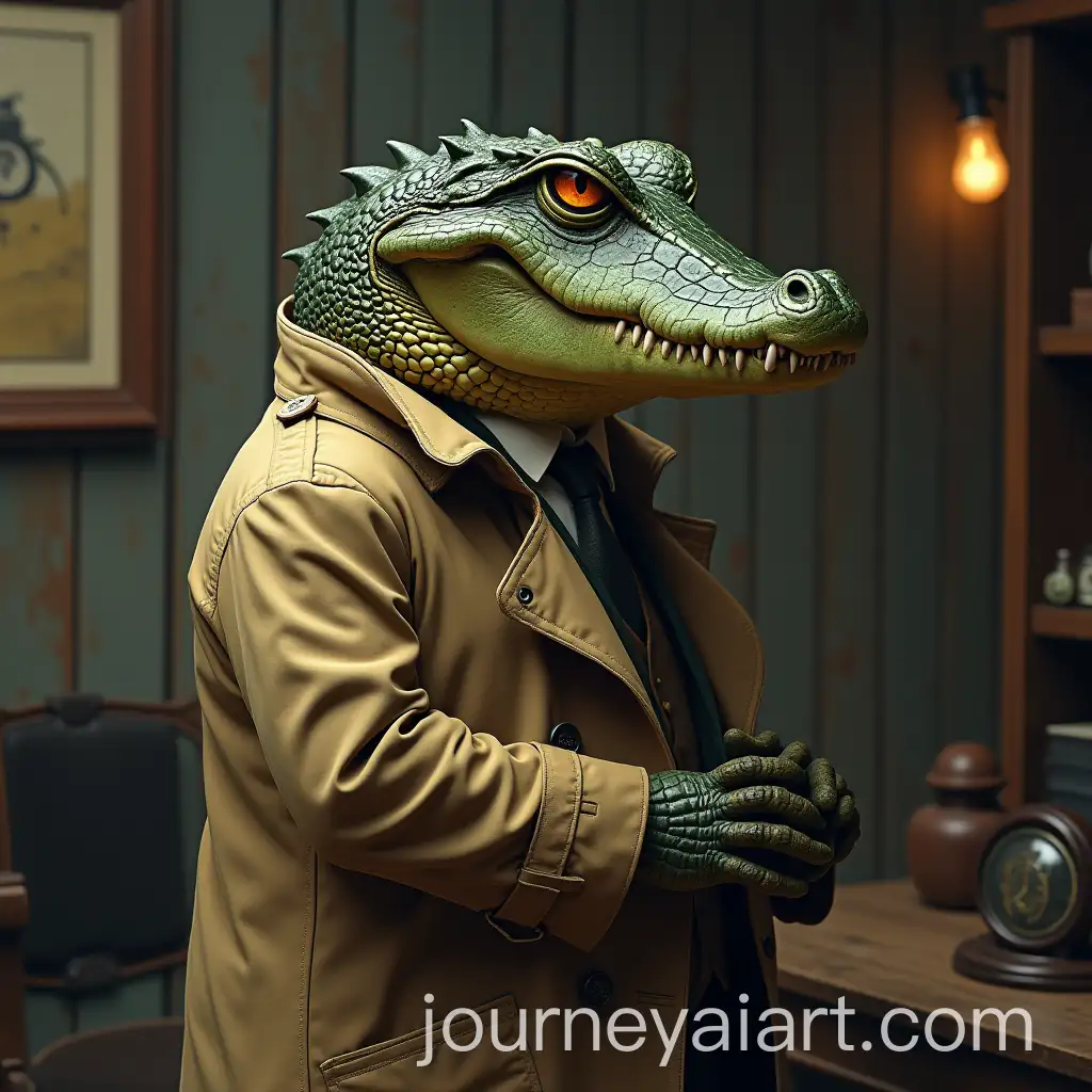 Sneaky-Gator-Salesman-in-a-Trenchcoat-Selling-Watches
