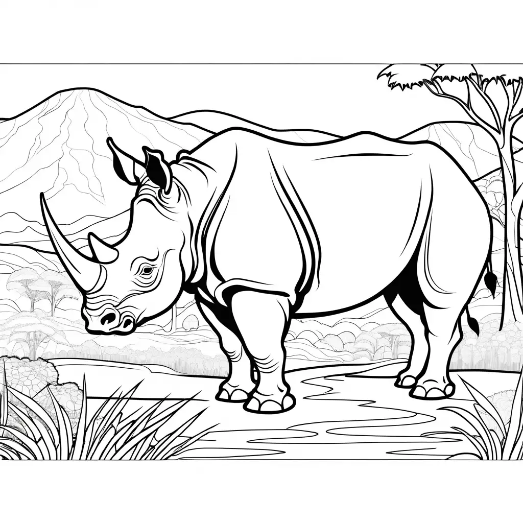 Rhinoceros-Coloring-Page-with-Savanna-Landscape