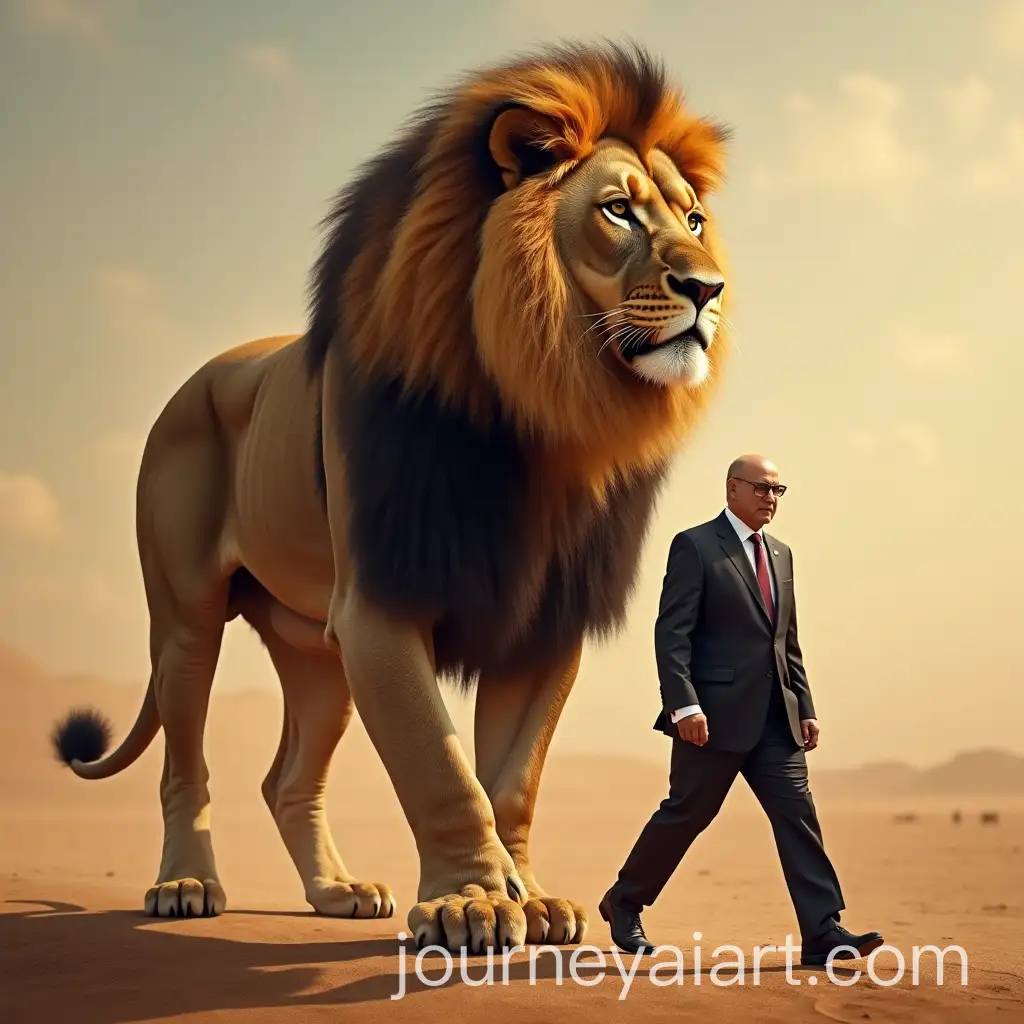 Egyptian-President-ElSisi-Walking-Proudly-with-a-Muscular-LionHuman-Figure