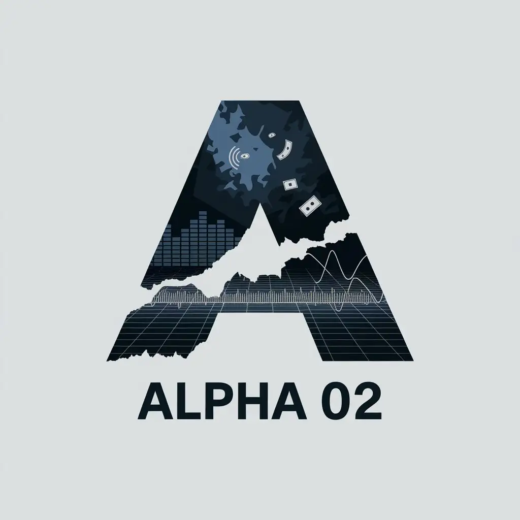 LOGO Design for Alpha 02 Photorealistic Dark Grim World with Radiowaves and Finance Symbolism