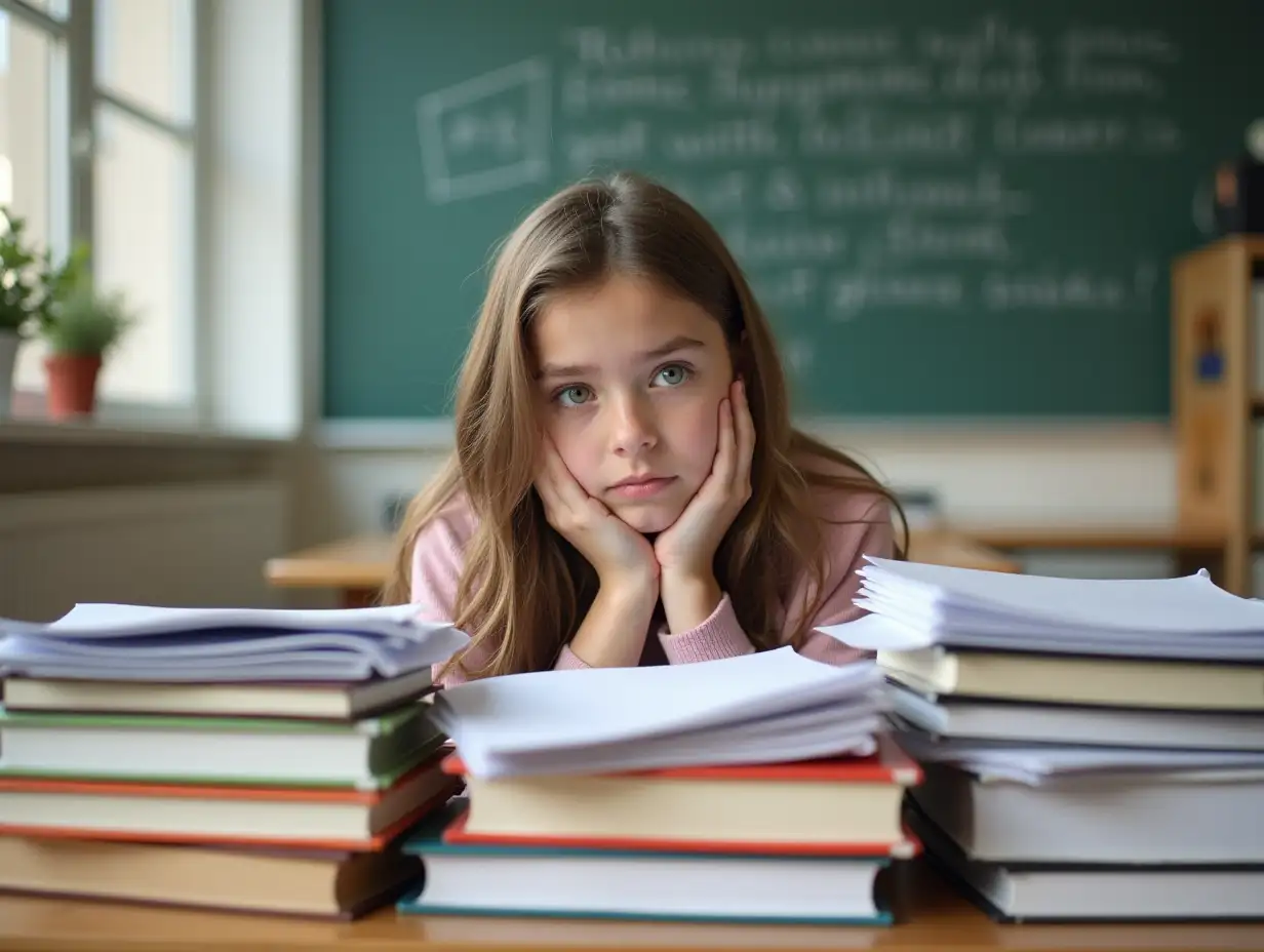 AI-Image-Prompt-ExpansionStressed-Teenage-Girl-Surrounded-by-Books-and-Paper-at-a-Desk