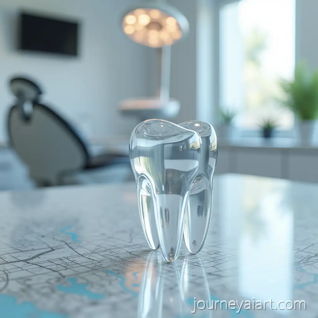 Hyperrealistic-Glass-Tooth-in-Clinic3D-Glass-Tooth-on-City-Map-in-Dental-Clinic-Setting