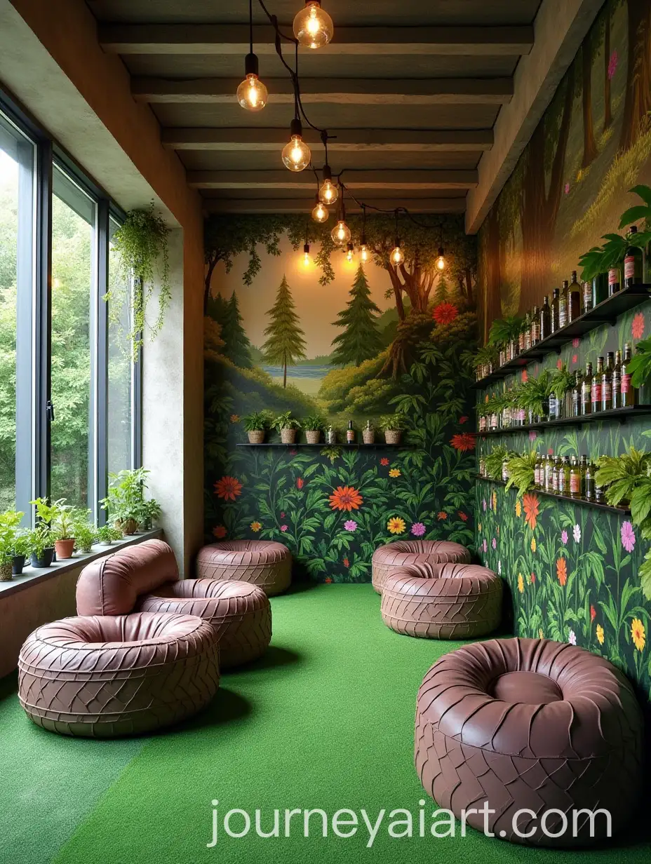 Social-Space-with-Astroturf-Tire-Poufs-and-Nature-Mural