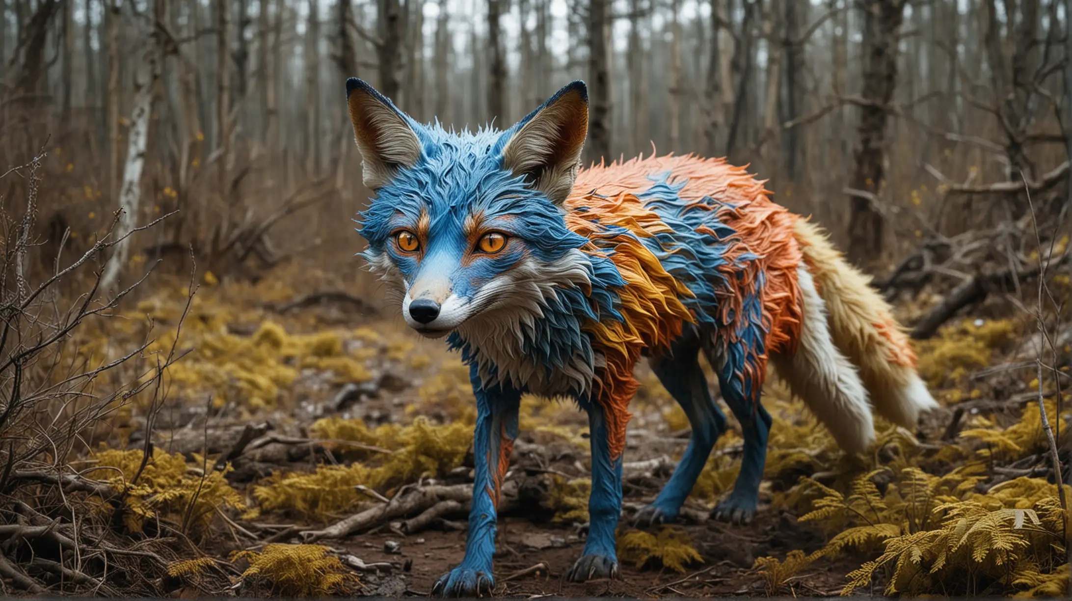 Psychedelic Wilderness Creature Strange Blue and Yellow Animal with External Backbone