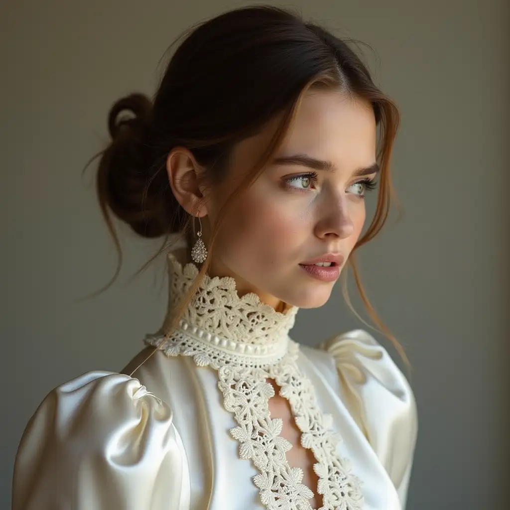 Portrait-of-a-Girl-in-Intricate-White-Satin-Blouse-with-High-Neck-Collar