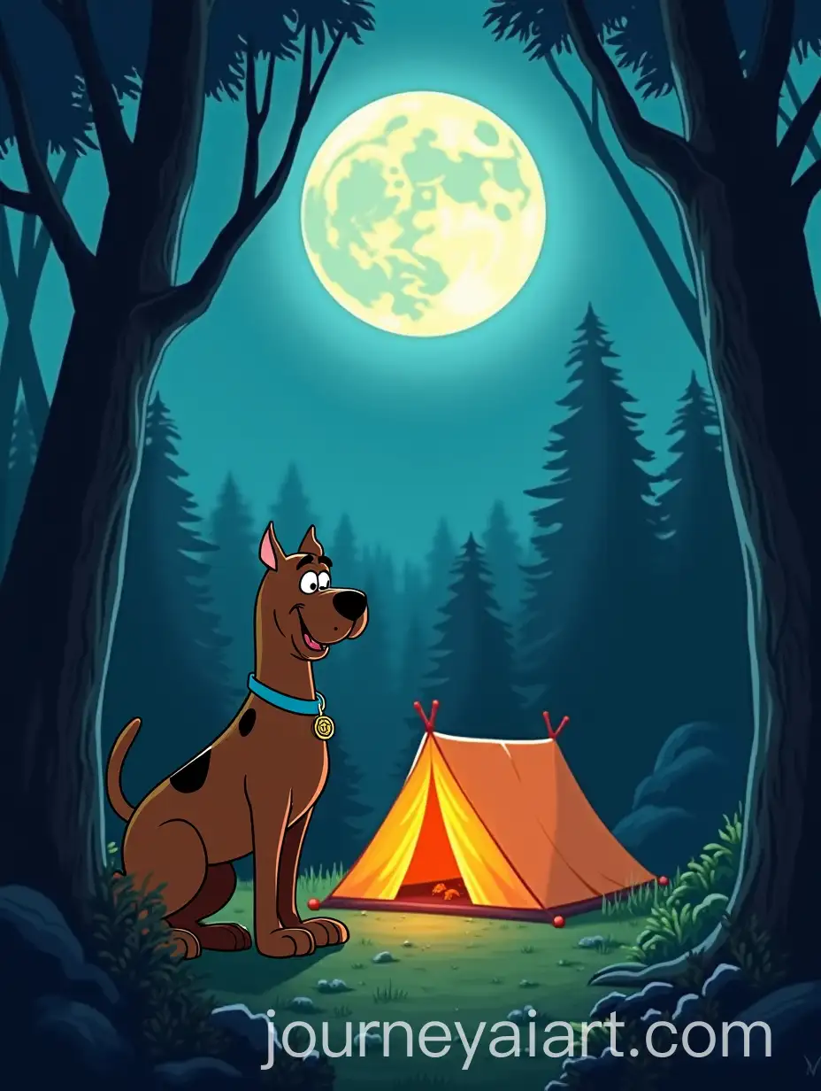 ScoobyDoo-Cartoon-in-Forest-with-Scout-Tent-and-Full-Moon
