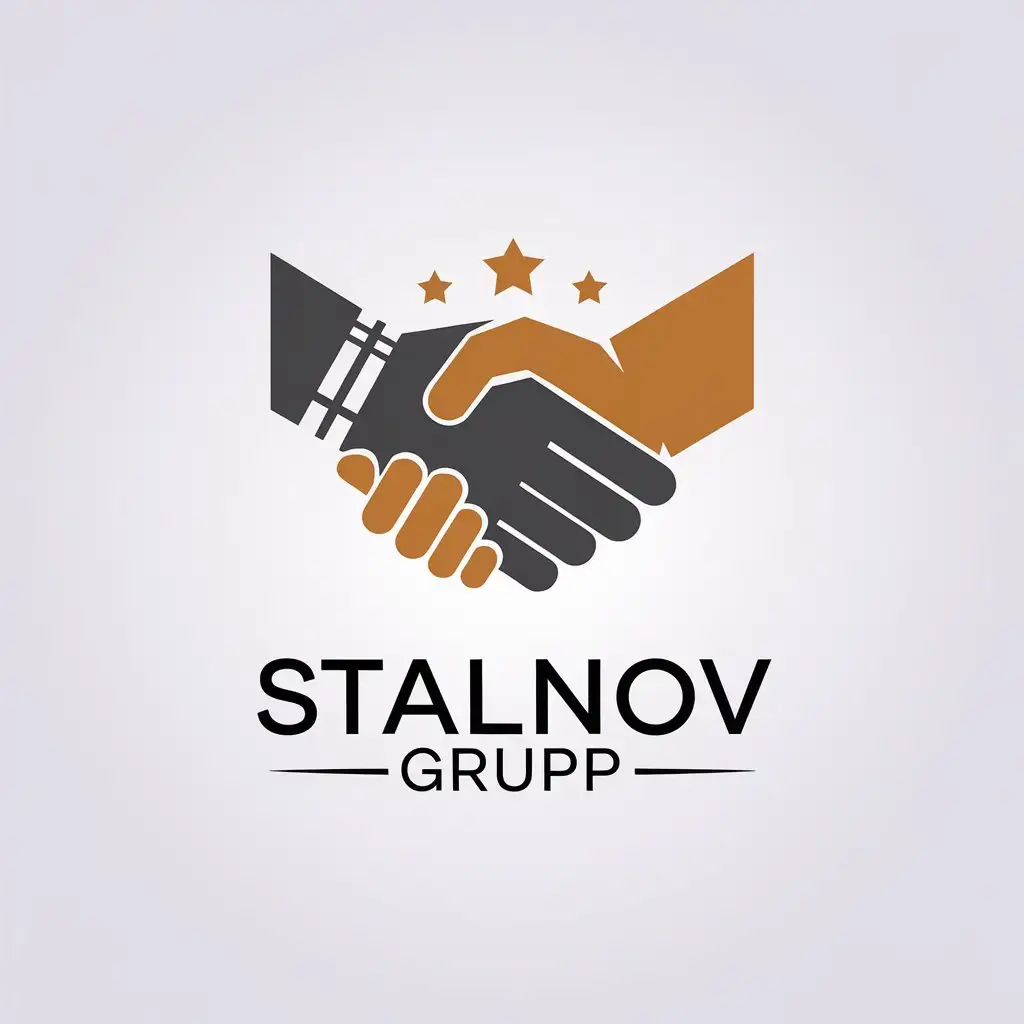 a vector logo design,with the text "StalNov Grupp", main symbol:a handshake between a steel hand and a human hand, white background, logo name nearby,Minimalistic,be used in Construction industry,clear background