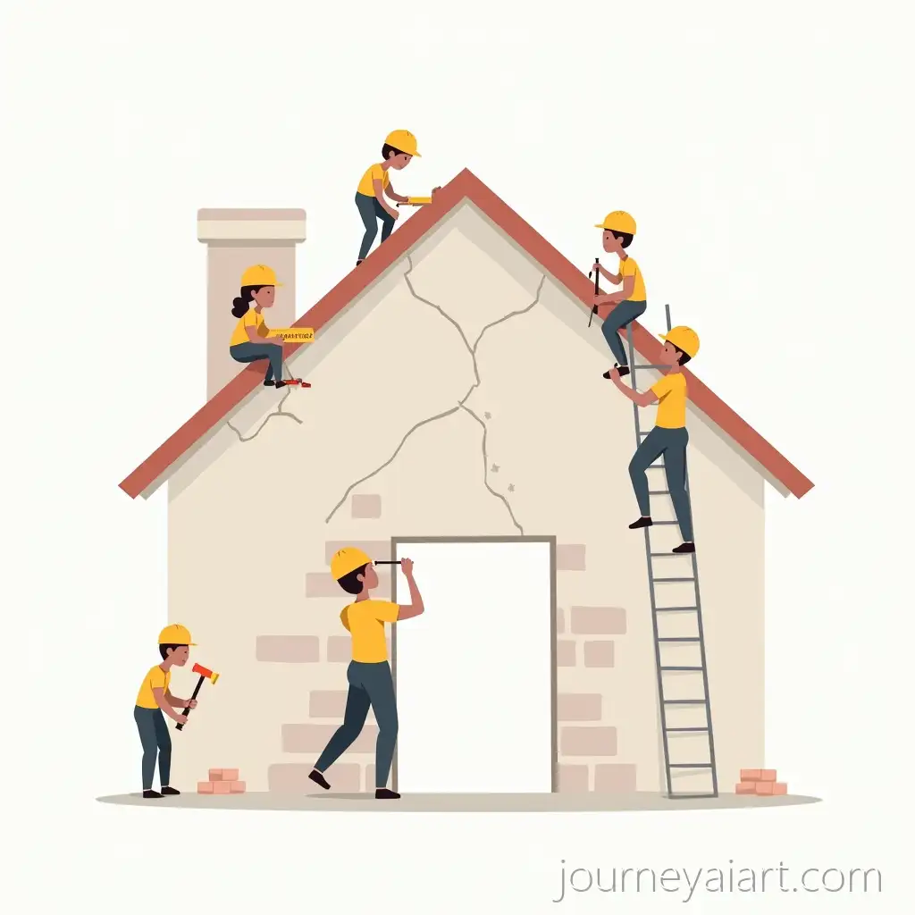 Tiny-Construction-Workers-Repairing-Cracks-on-a-ModernConstruction-workers-repairing-house-House