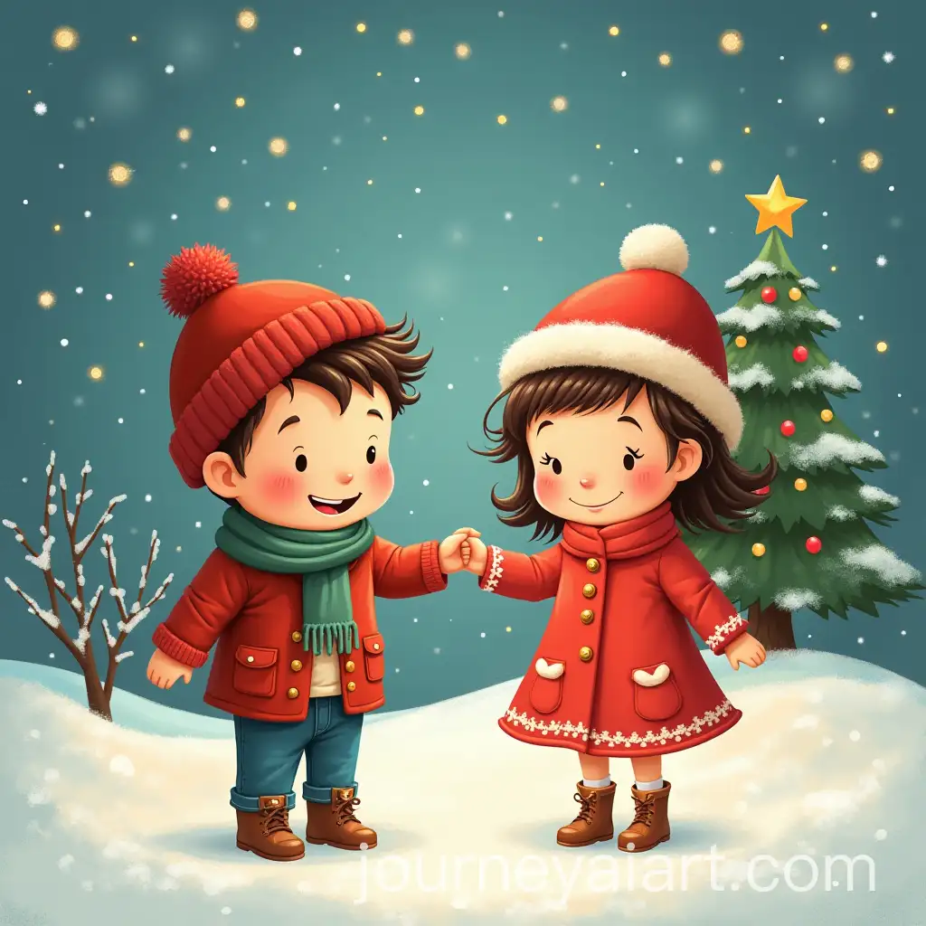 Children-Holding-Hands-at-Christmas-for-Kids-Book-Illustration