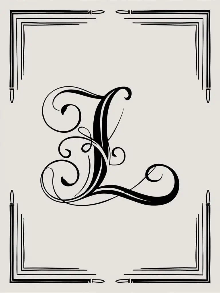 Elegant Monogram Letter L with Ornate Border Design