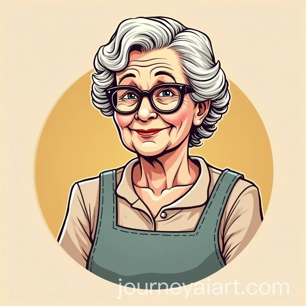 Grannys-Kitchen-Logo-with-Old-Lady-Drawing-and-Solid-Backdrop