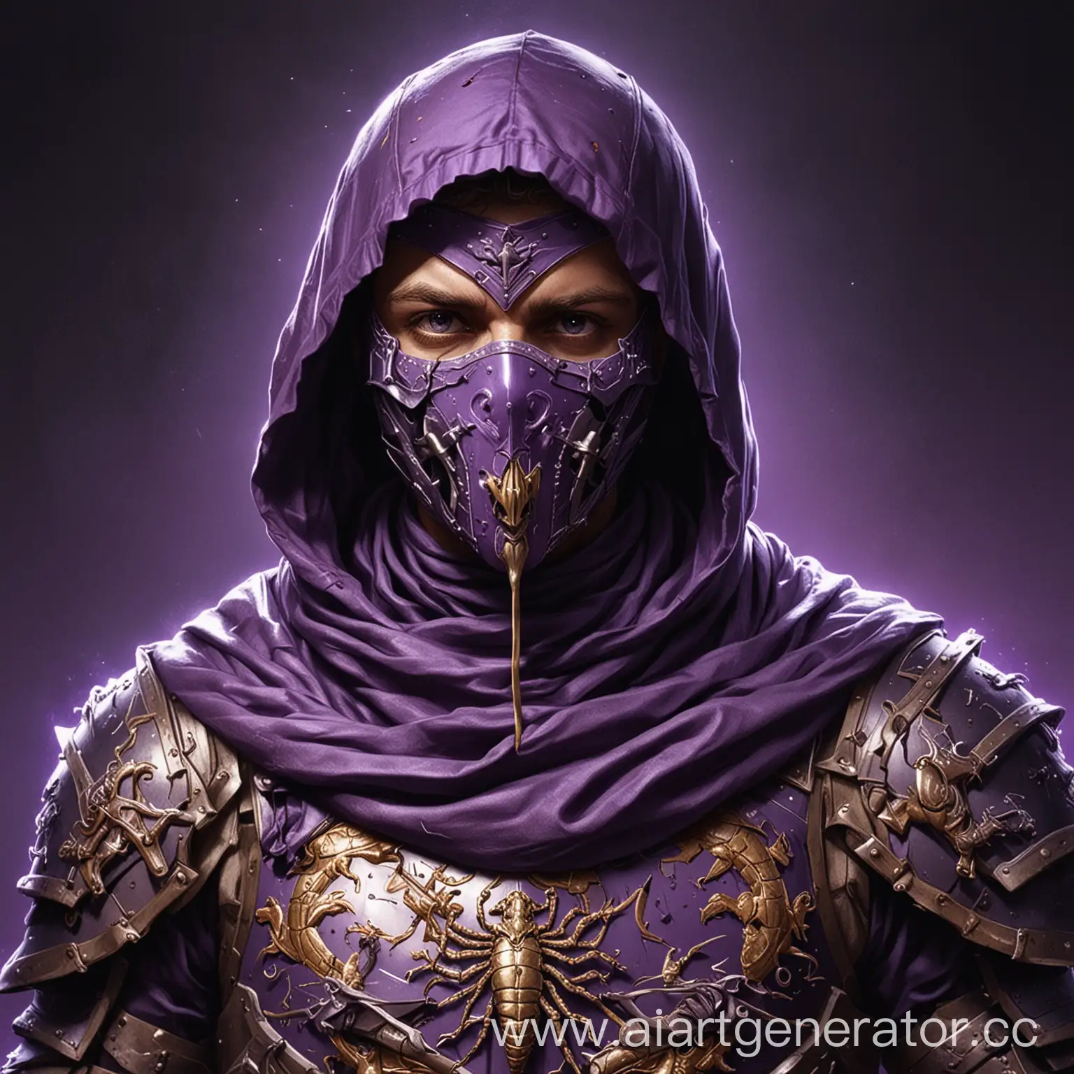 Soldier-in-Purple-Light-Armor-with-Bandaged-Face-and-Scorpion-Coat-of-Arms