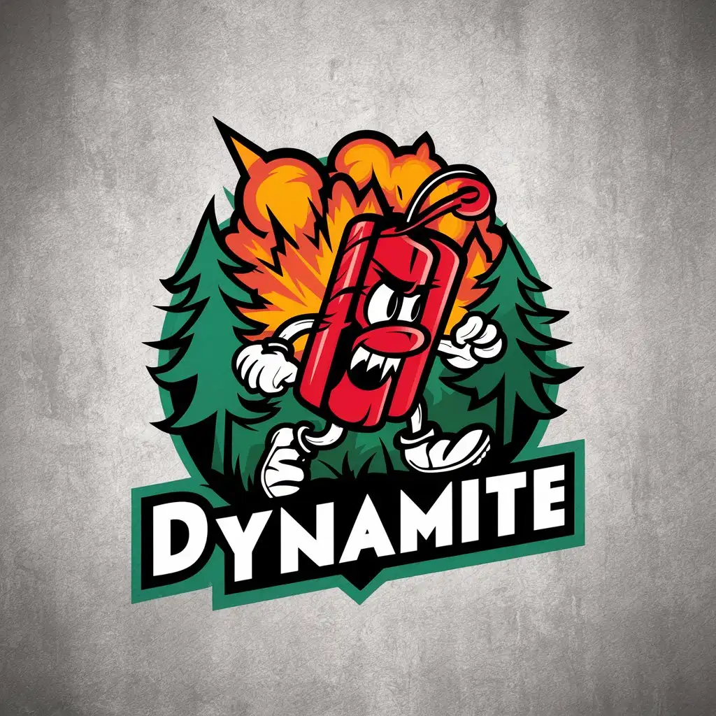 LOGO-Design-For-Dynamite-Angry-Dynamite-Sticks-in-3D-with-Forest-and-Explosion-Theme