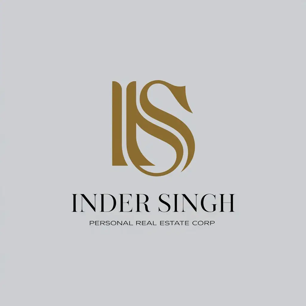 LOGO Design for Inder Singh Gold IS Monogram with Black Script and SansSerif Text on Light Gray Background