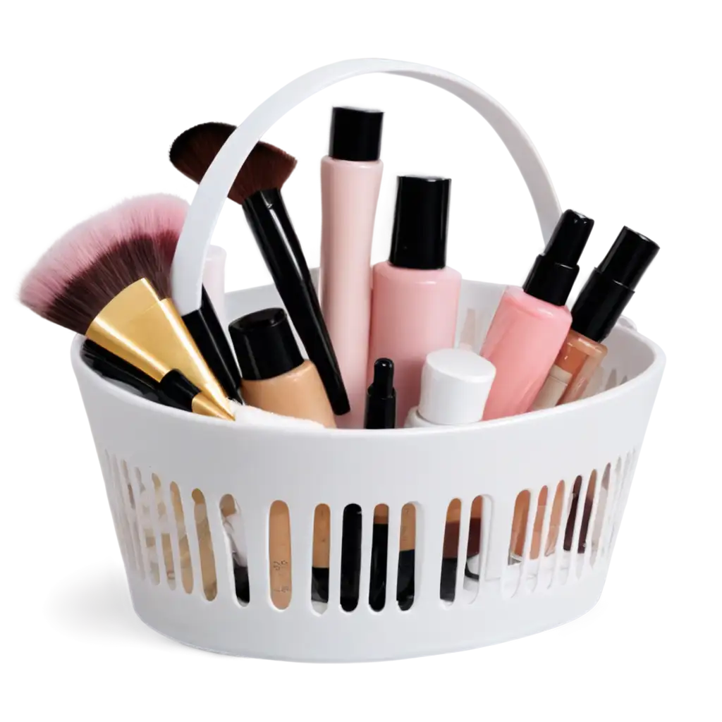 White-Plastic-Basket-with-Cosmetics-PNG-Image-for-Clean-and-Professional-Visuals