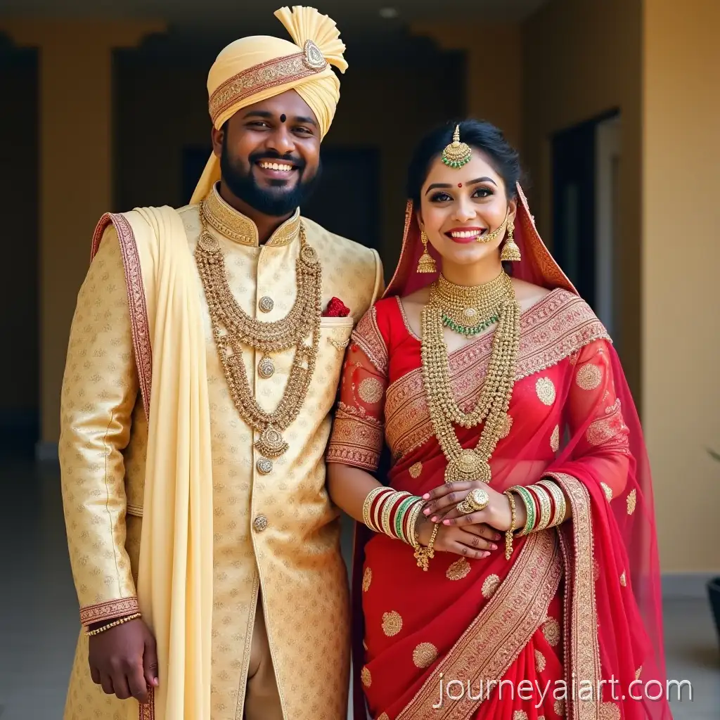 Happy-Multicultural-South-Indian-Bride-and-Groom-in-Traditional-Wedding-Attire