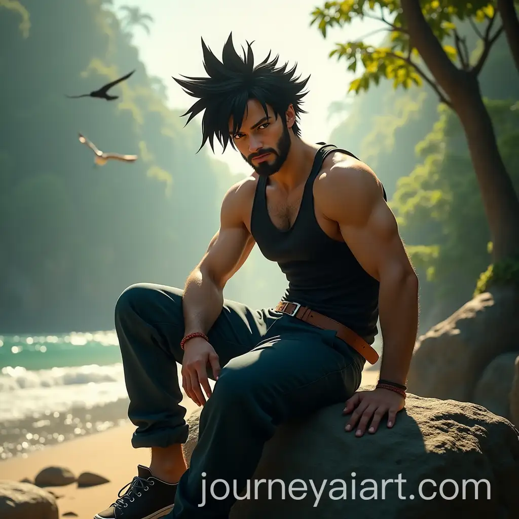 Confident-Character-Inspired-by-Trunks-in-Lush-Forest-and-Beach-Setting