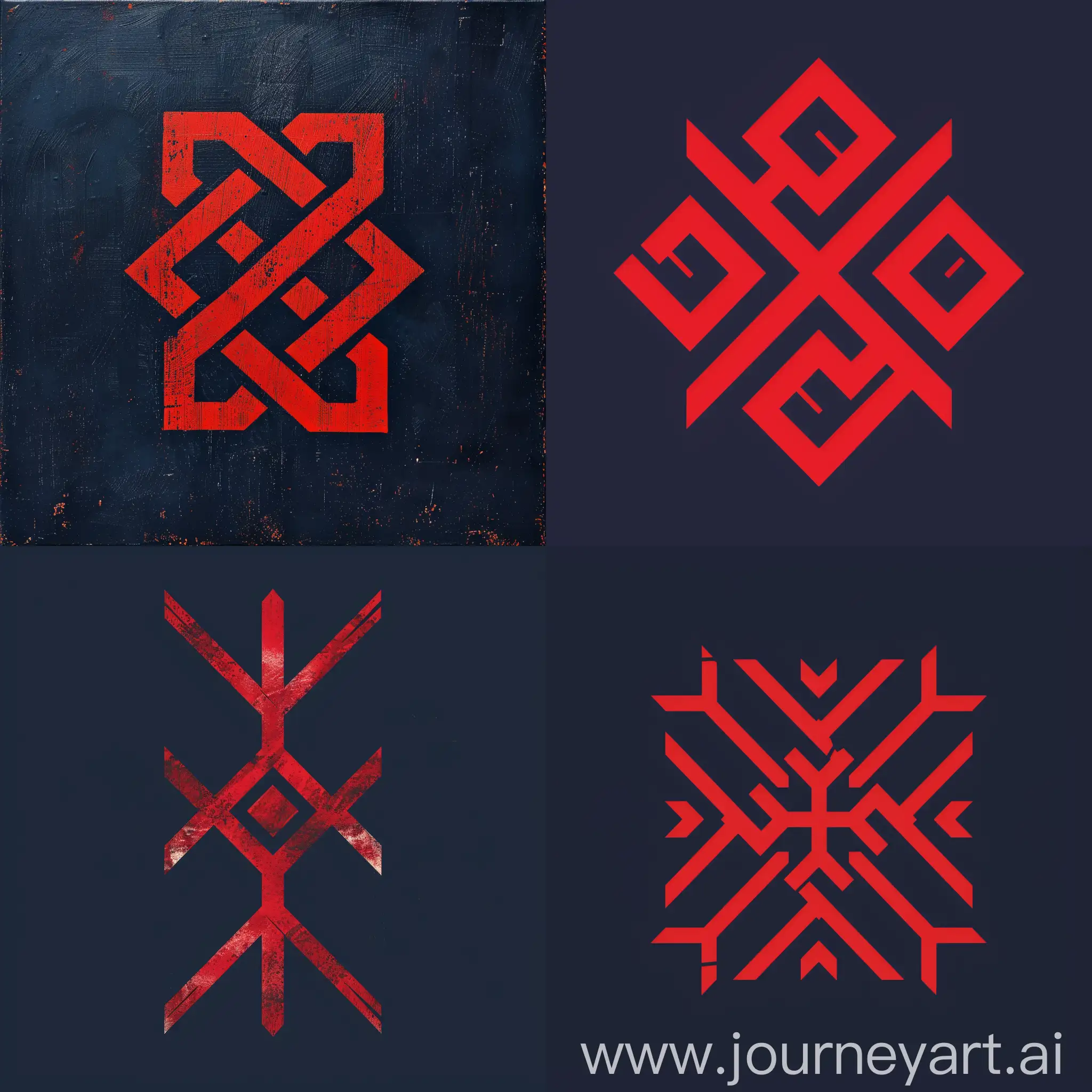 Geometric-Abstract-FinnoUgric-North-Symbol-in-Dark-Red-on-Blue-Background