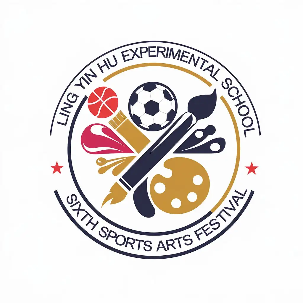 a vector logo design,with the text "Ling Yin Hu Experimental School Sixth Sports Arts Festival", main symbol:Elements of sports and art,Moderate,be used in sports industry,clear background