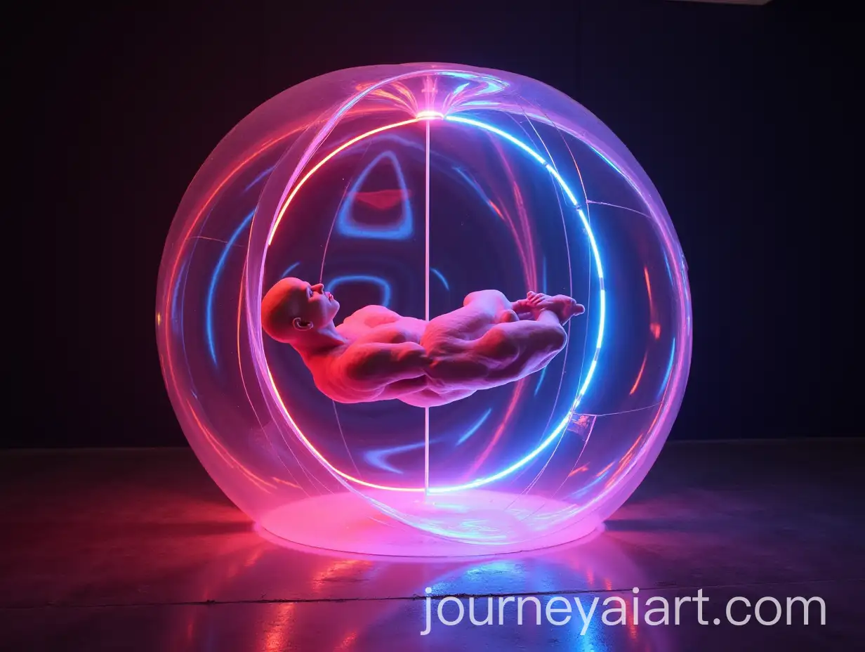 Suspended-Human-in-GeometricAI-Image-Prompt-Expansion-Dome-with-Neon-Tubes-and-WombLike-Liquid
