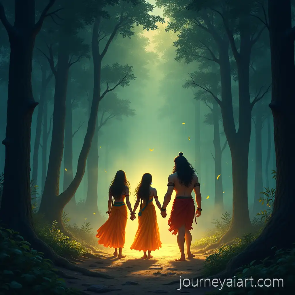Lord-Rama-Sita-and-Hanuman-in-a-Glowing-Magical-Forest