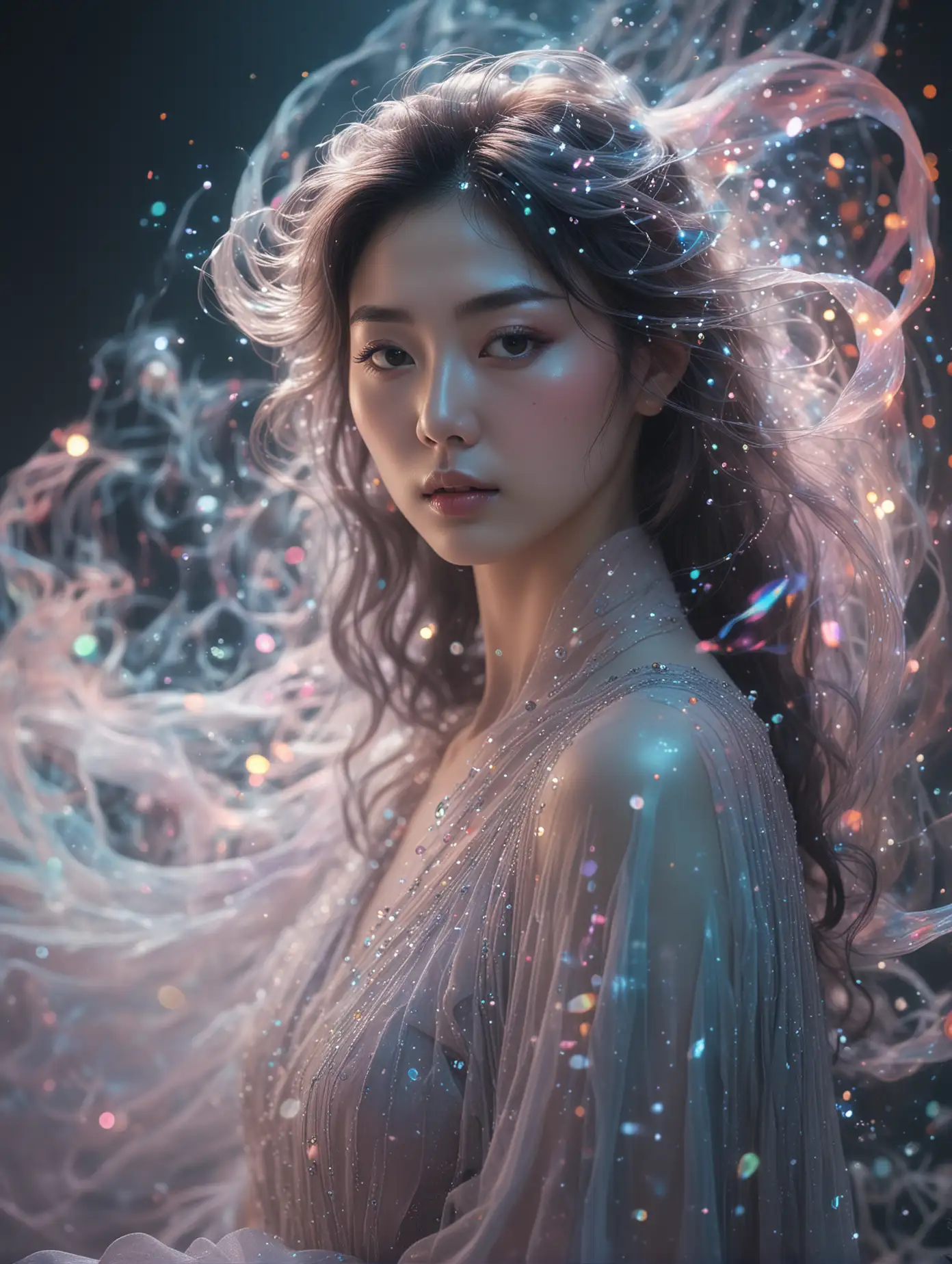 Ethereal-Korean-Woman-in-Colorful-Smog-with-Crystal-Adornments