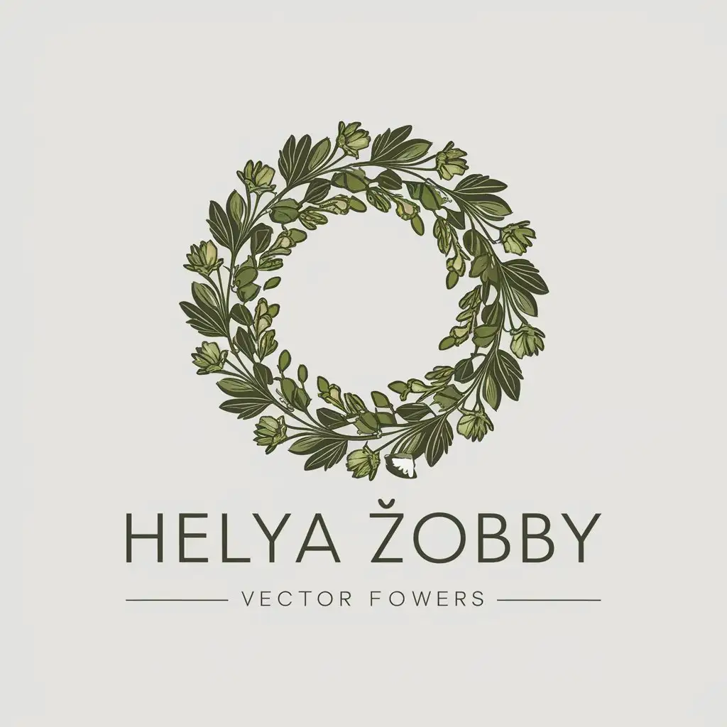 a vector logo design,with the text "Helya Хobby", main symbol:Wreath made of flowers of green color,Moderate,be used in Crafts, handicraft industry,clear background