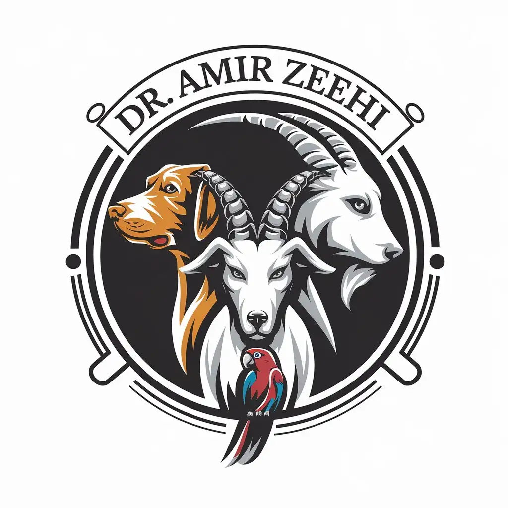 LOGO-Design-For-Dr-Amir-Zehi-Veterinary-Industry-Symbol-with-Dog-Goat-and-Parrot