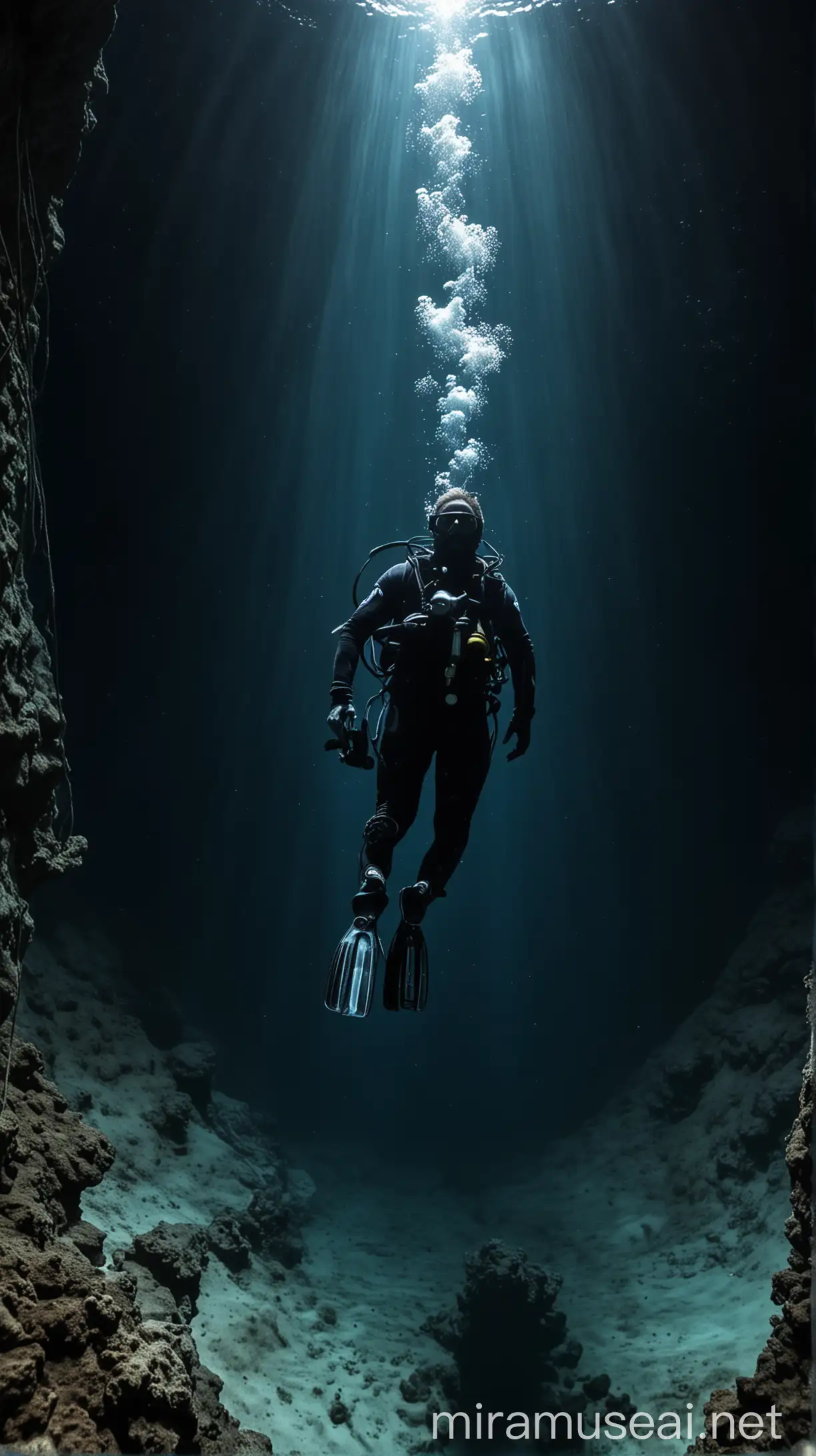 Hyper Realistic Diver Exploring the Great Blue Hole