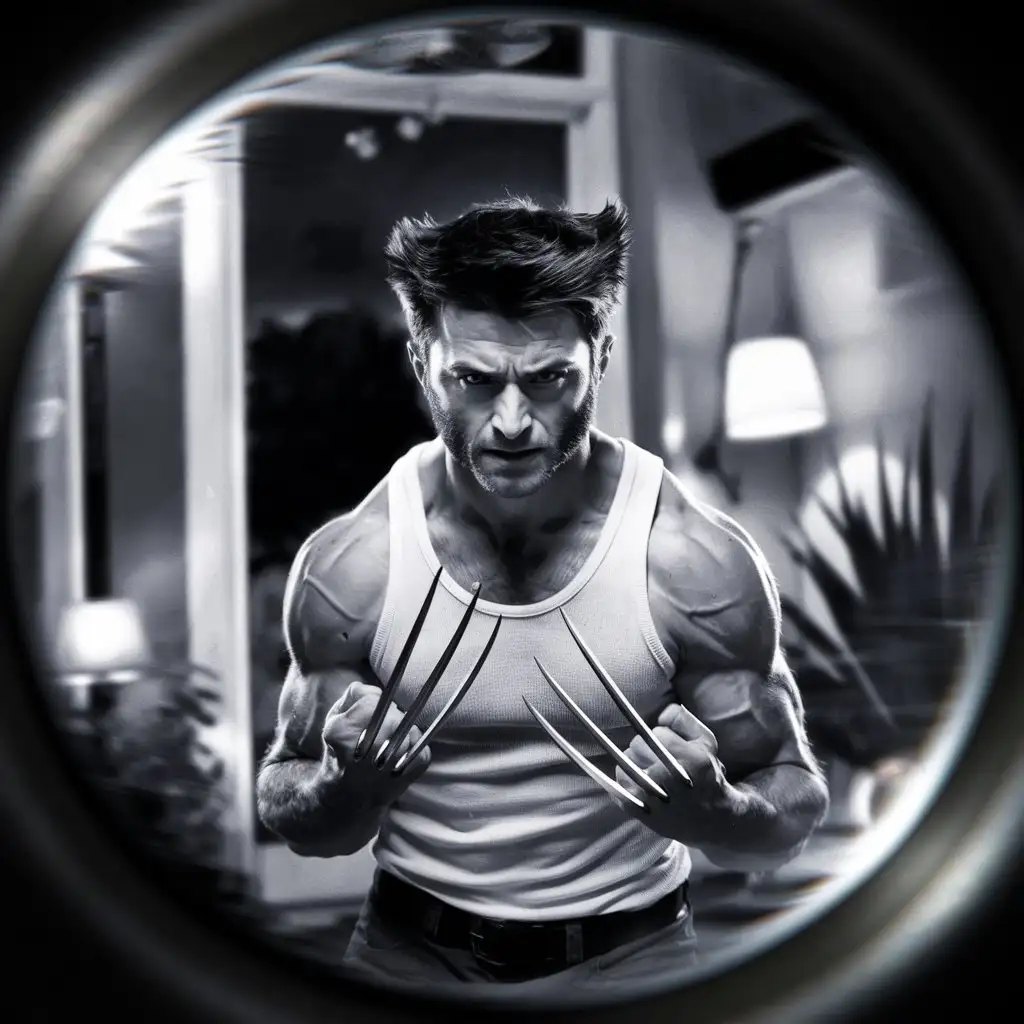 Daniel-Radcliffe-as-an-Angry-Wolverine-in-Black-and-White-Fisheye-CCTV-Footage