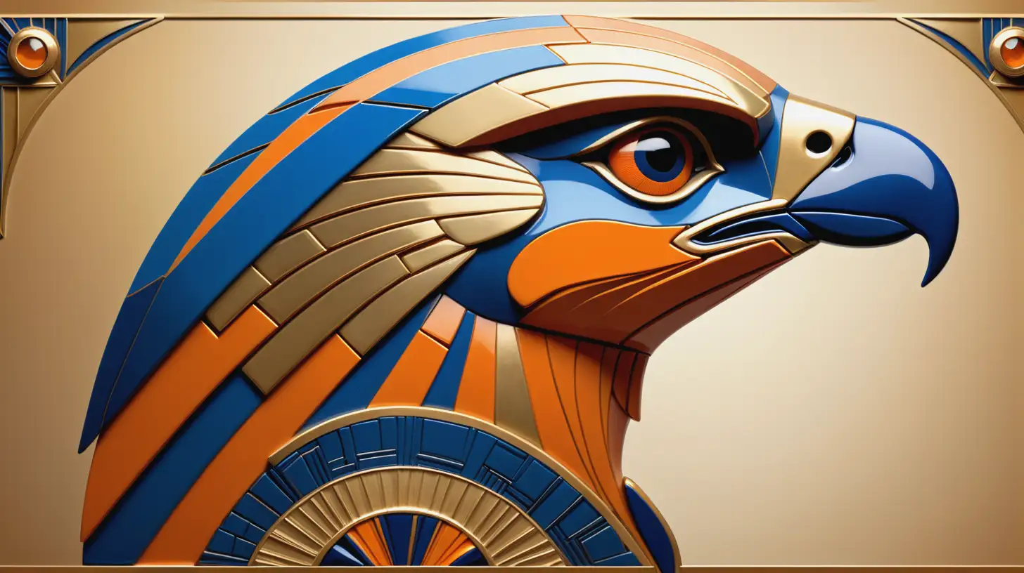 Art Deco Falcon Profile in Gold Orange and Blue