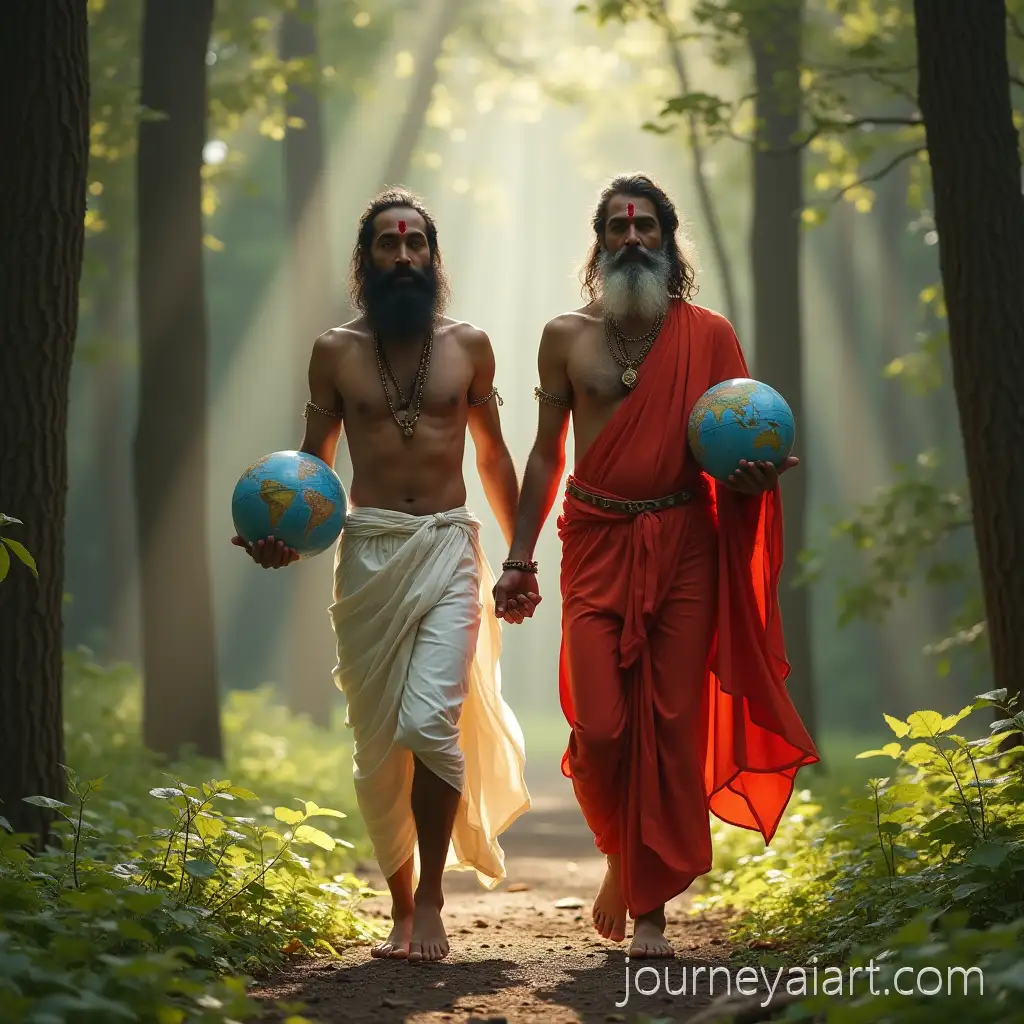 Lord-VishnuVishnu-and-Maha-Vishnu-Walking-and-Lord-Maha-Vishnu-Walking-in-the-Forest-with-Globes-of-Earth-and-Mars