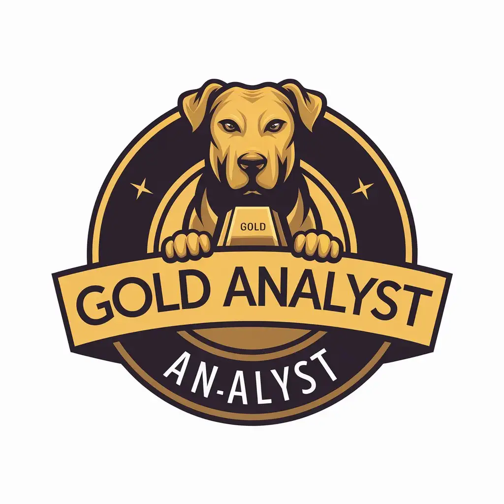 LOGO Design for Gold Analyst Dog Holding Gold Bar with Clean Vector Style