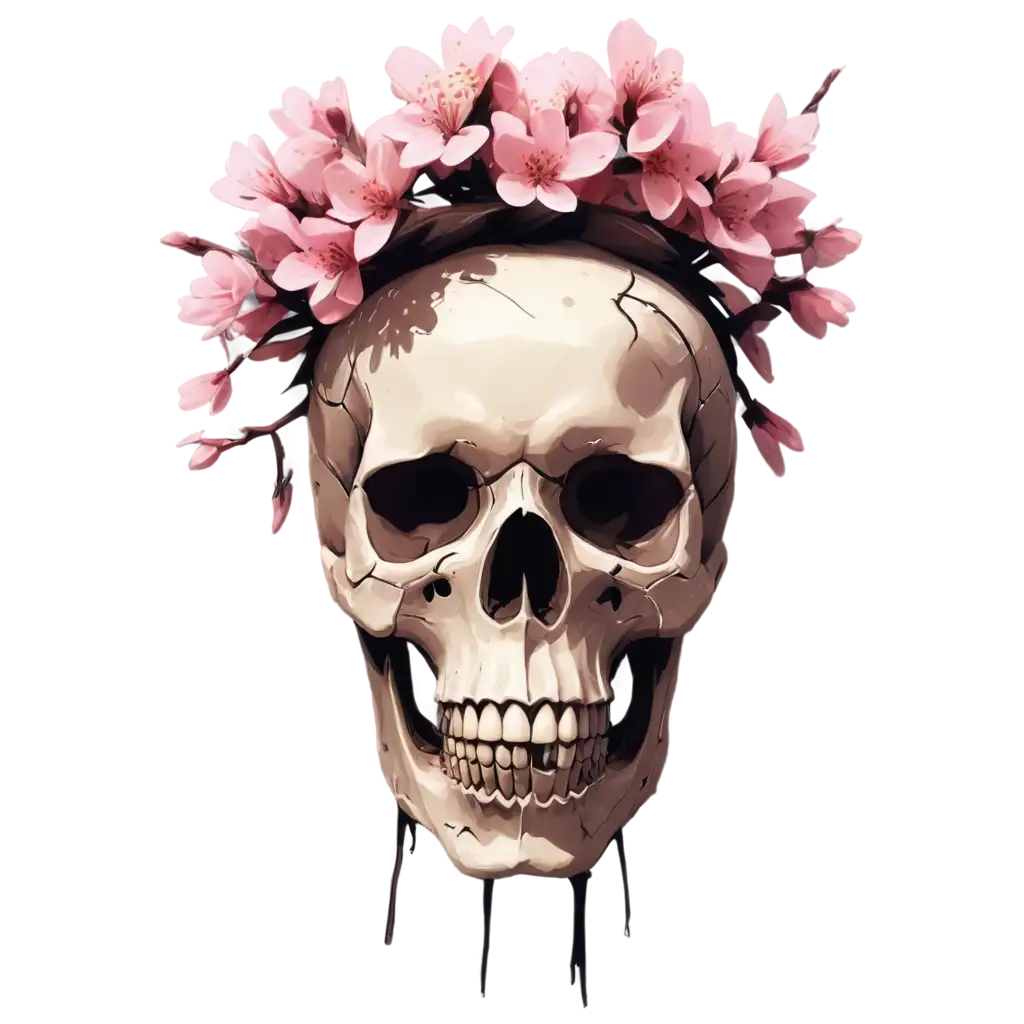 Animated-Skull-with-Sakura-PNG-Image-Mystical-Fusion-of-Nature-and-Mortality