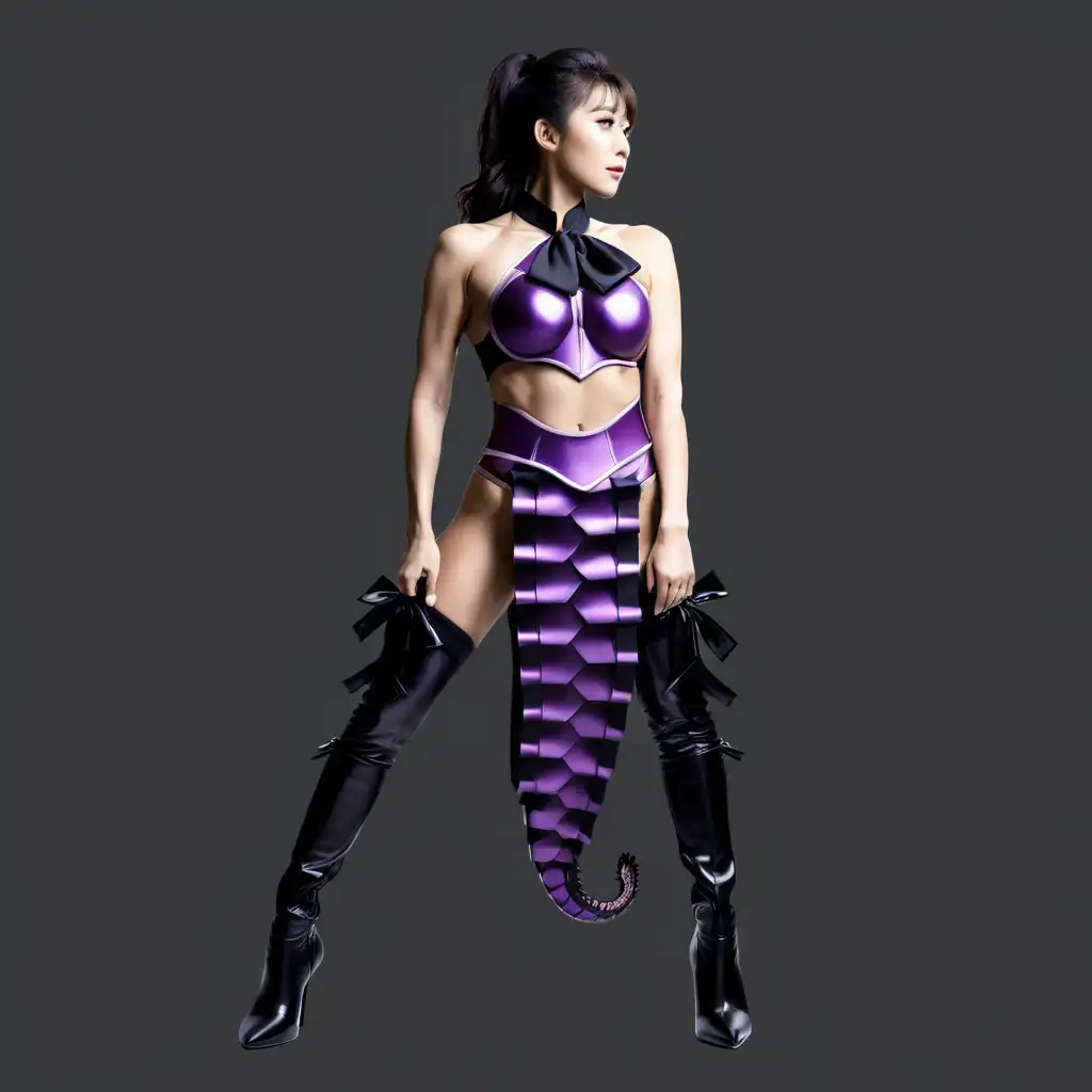 Beautiful Japanese Woman Bodybuilder in Purple Seahorse Armor