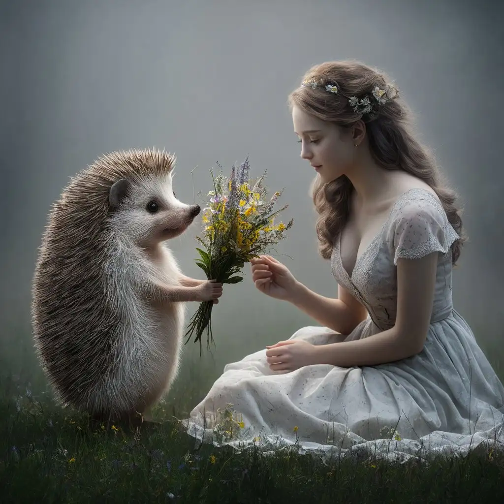 Girl-Receiving-Wildflowers-from-Hedgehog-on-Birthday