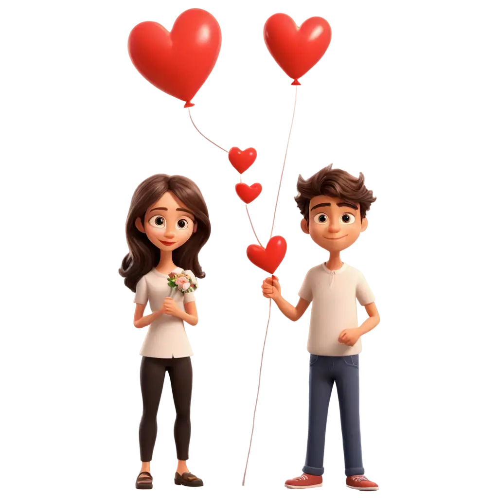 Cartoon-PNG-Image-of-a-23YearOld-Boy-Offering-a-Flower-HeartShaped-Balloon-or-Love-Letter