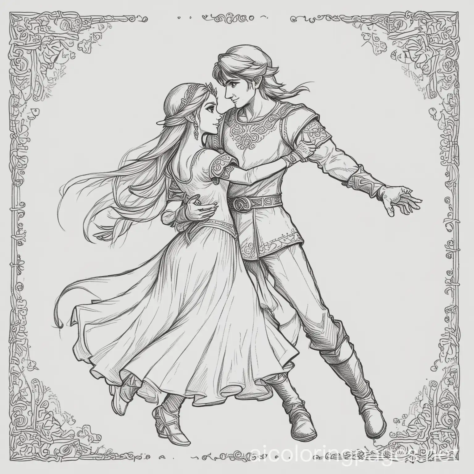 Princess-Zelda-and-Link-Dancing-Coloring-Page