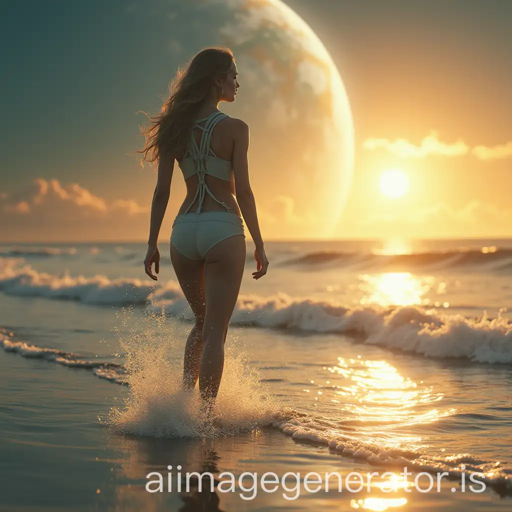 Cyborg-Woman-Walking-by-the-Waves-on-a-DCyborg-Image-Expansionistant-Star-Crying-Under-the-Sun