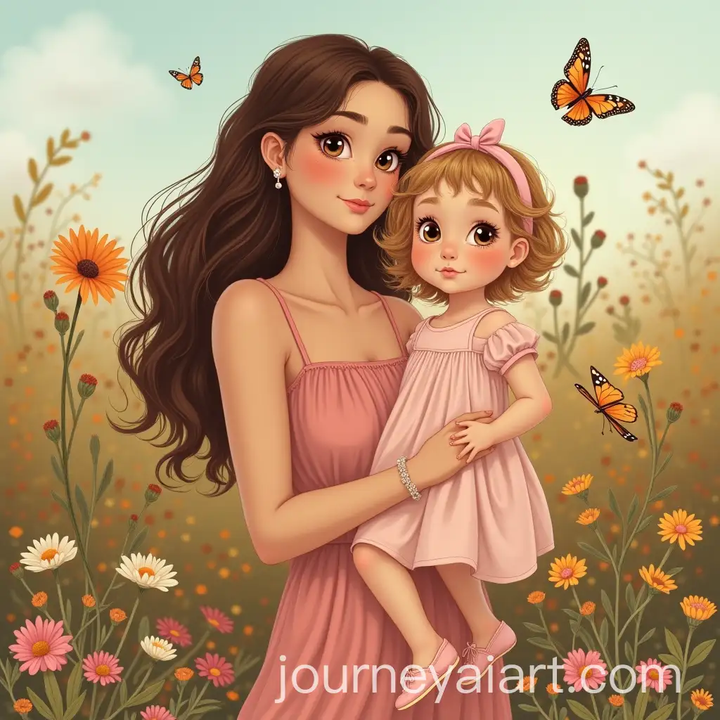 Mother-and-Baby-in-Wildflower-Meadow-with-Butterflies
