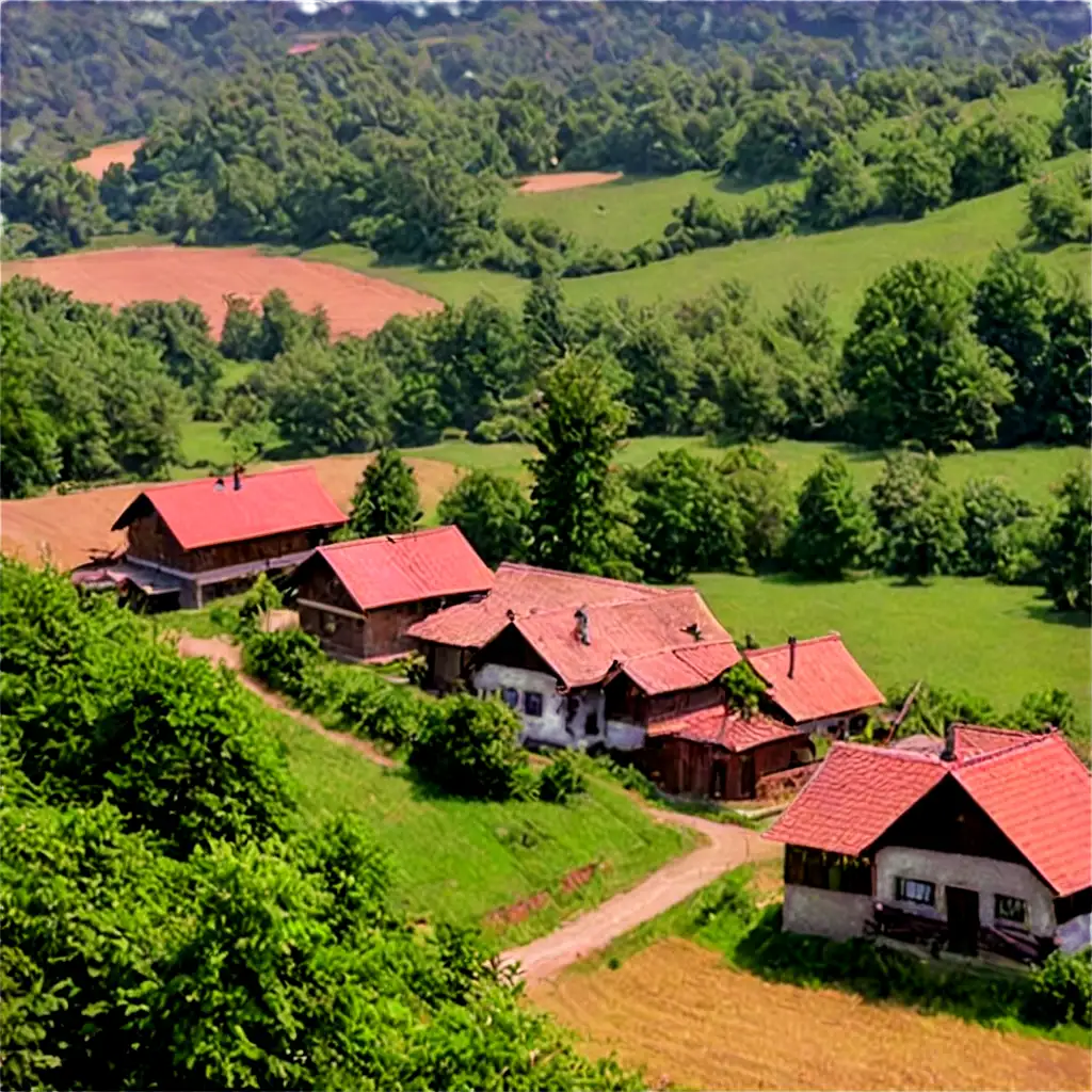 PNG-Image-of-Charming-Village-Houses-in-the-Countryside-Enhancing-Serenity-and-Nostalgia