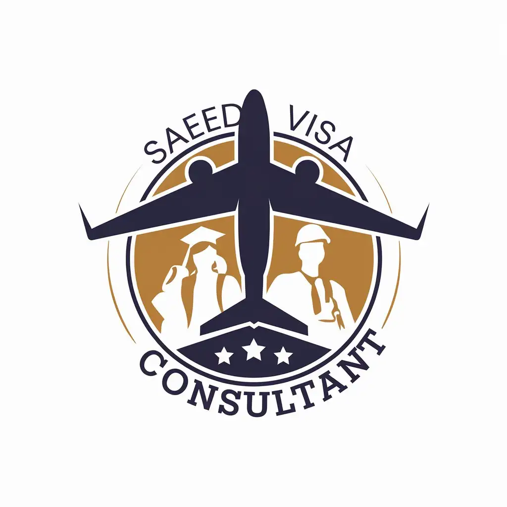 LOGO Design for Saeed Visa Consultant Aeroplane with Students and Workers Theme